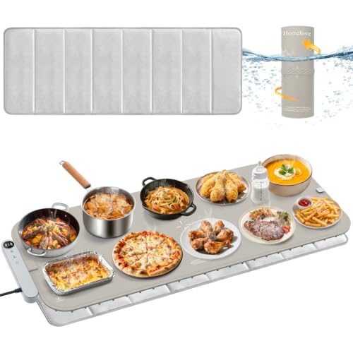 XXL Electric Food Warming Mat - Waterproof Graphene Heating Tray, 7 Temp Levels & 6-Hour Timer, Khaki