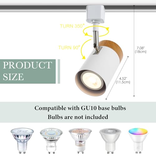 TeHenoo 6-Pack H-Type Track Lighting Heads - Compatible with 3-Wire 1-Circuit Systems, Natural Solid Wood Finish, Adjustable Luminaire