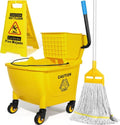 35 Qt Commercial Mop Bucket with Side Press Wringer - Yellow, Wheels