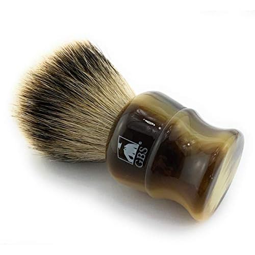 G.B.S Large Silvertip Badger Shaving Brush with Faux Horn, Horn Handle Creates Lather & Soft Bristles for Wet Shavers