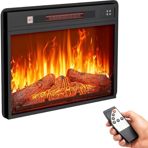 24-Inch Electric Fireplace Insert with Remote Control and Log Set - Adjustable Heat & Flame