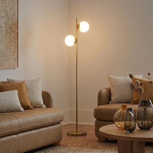 Brightech Sphere Floor Lamp – Gold/Antique Brass 2-Globe Mid‑Century Modern Standing Lamp