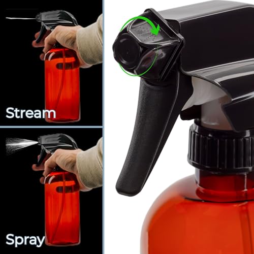 16oz Amber Plastic Spray Bottles with Heavy Duty Mist & Stream Sprayers - Pack of 6 - Chalkboard Labels Included