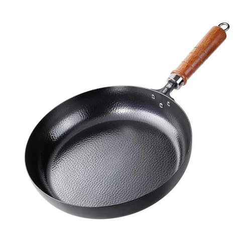 MITSUMOTO SAKARI 12-Inch Japanese Cast Iron Skillet Flat Bottom, Hammered Surface