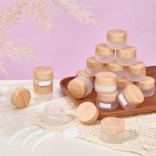 36 Pcs Glass Cosmetic Containers, Frosted Cosmetic Jars with Scoop and Sticker 0.17 OZ Makeup Sample Containers for Makeup Lotion Lip Balm Eye Cream(White)