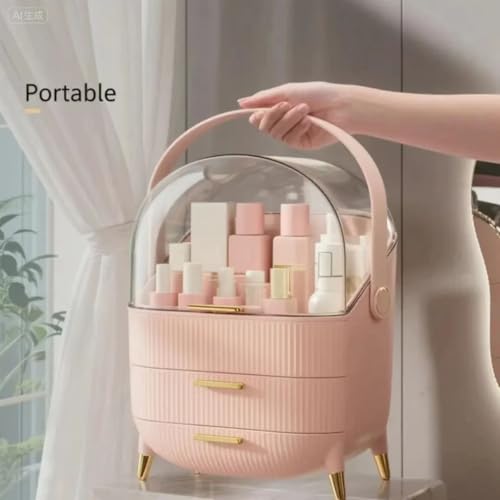Makeup Organizer with Drawers & Lid - Portable Large Cosmetic Storage Case for Vanity Countertop, Travel, Gift for Women, Girls, 11"¡¿7"¡¿15", Pink