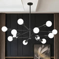 12-Light Matte Black Modern Sputnik Chandelier - Adjustable Height Ceiling Light Fixture