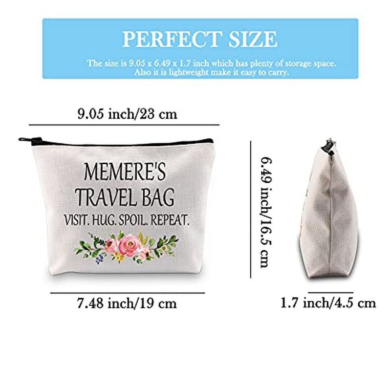GJTIM Memere Travel Gift Zipper Pouch Makeup Bag Birthday Gift for Grandma (Memere's Travel Bag)