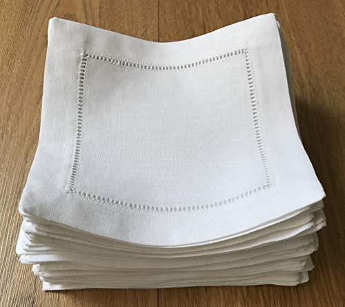 Minhcraft White Linen Cocktail Napkins 6x6 Inches Set of 50 Eco-Friendly Table Linens