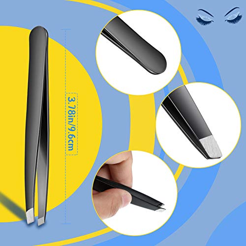 Mudder 24 Pieces Eyebrow Tweezers Bulk Stainless Steel Slanted Tip Precision Tweezers for Facial Hair, Blackhead and Tick Remover, Men and Women Professional(Black)