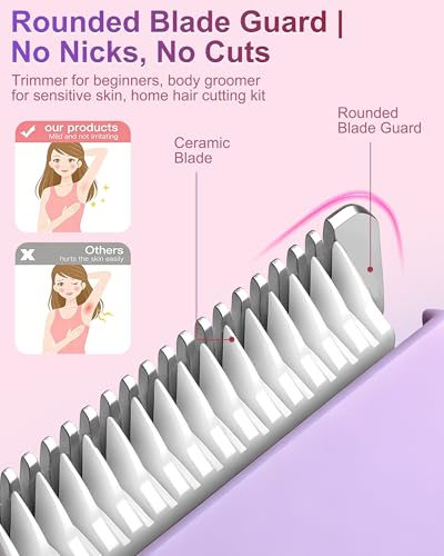 Women's Bikini Trimmer 2-in-1 Waterproof Body Shaver with Narrow & Wide Blades - Lavender