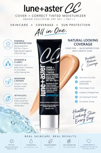 Medium Coverage CC Cream SPF 50 with Dewy Glow - Color Correcting & Hydrating - 5.0 Medium