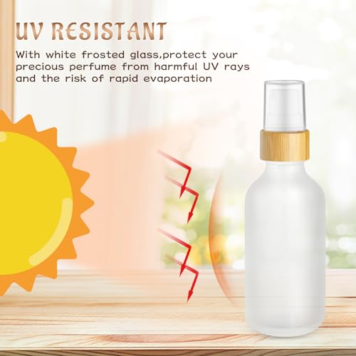12 Pack 2oz Frosted Glass Spray Bottles with Bamboo Pump for Essential Oils & Travel