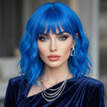 Light Blue Short Bob Wig with Bangs for Women - Wavy Synthetic Cosplay Hair