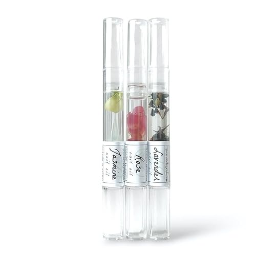 Cuticle Oil Trio ? Lavender, Jasmine & Rose Pens with Real Flower Petals ? Nourishes, Strengthens, Repairs & Protects ? Natural Gift Set (3 Pack)