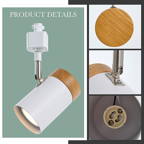 TeHenoo 6-Pack H-Type Track Lighting Heads - Compatible with 3-Wire 1-Circuit Systems, Natural Solid Wood Finish, Adjustable Luminaire