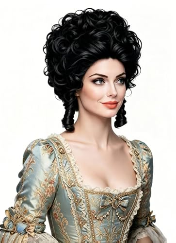 Black Short Wavy Curly Wig for Women - 70s 80s Bouffant Beehive Costume Halloween