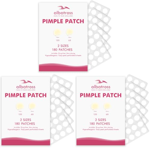 Invisible Pimple Patches Pack of 3 - 180 Count, 2 Sizes Hydrocolloid Acne Cover