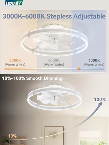 24-Inch White Modern Ceiling Fan with Lights and Remote - Low Profile, Dimmable, Quiet DC Motor, Reversible, Smart App Control