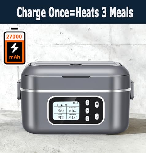 Rhudaky 27000mAh Cordless Heated Lunch Box with Dual 6.3-Cup Containers & XXL Bag - Gray