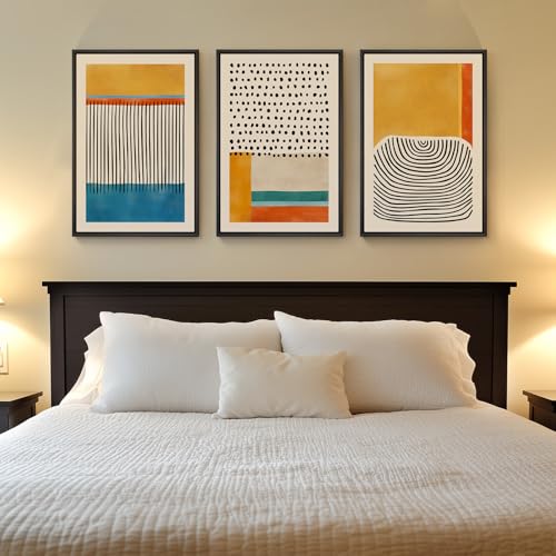 Boho Mid-Century Colorful Abstract Wall Art Set - 16x24 Inches, 3 Panels