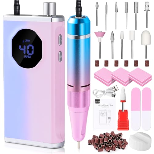 Electric Nail Drill 40000RPM Cordless Manicure & Pedicure Kit with Accessories