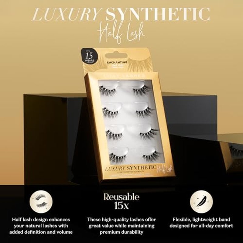 Lilly Lashes Luxury Synthetic Half Lashes (Pack of 4), False Eyelashes, Natural Looking Wispy Lash Strips, Multi-Pack Reusable Up To 15x, Eyelash Glue not Included (Enlightening)