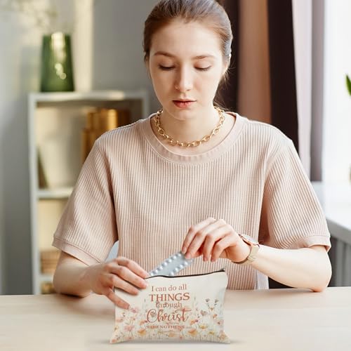 Kuabiz 24 Pack Christian Wildflowers Makeup Bags with Bible Verses - Inspirational Travel Cosmetic Pouches for Women