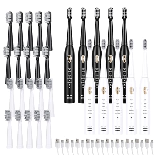 Electric Sonic Toothbrush Pack with 40 Replacement Heads & 5 Modes – Rechargeable & Waterproof