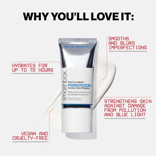 Smashbox Photo Finish Primerizer | Hydrating Primer for 72 Hours, Smoothes Skin with Silky Barrier | Triple Hyaluronic Acid, Niacinamide, Silkscreen Complex & Silicone Free