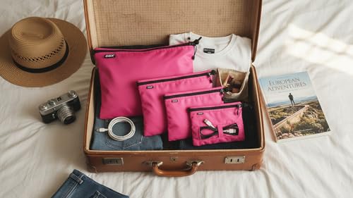 Travel Toiletry Bag Set - 3 Sizes Waterproof Nylon Organizer for Men - Pink