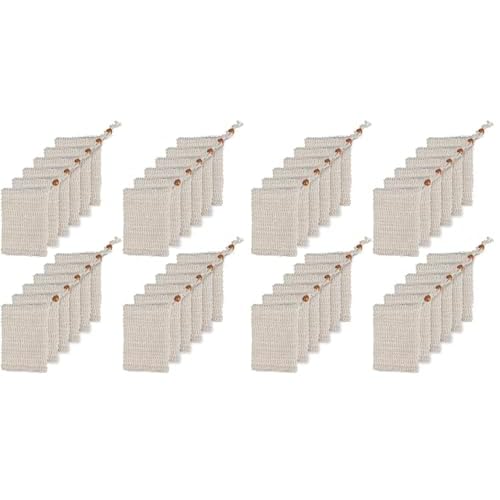 BUYGOO 60 Pack Soap Exfoliating Bag, Natural Soap Saver Hand Made Sisal Mesh Soap Bag Bar Soap Bag with Drawstring for Bath & Shower Use