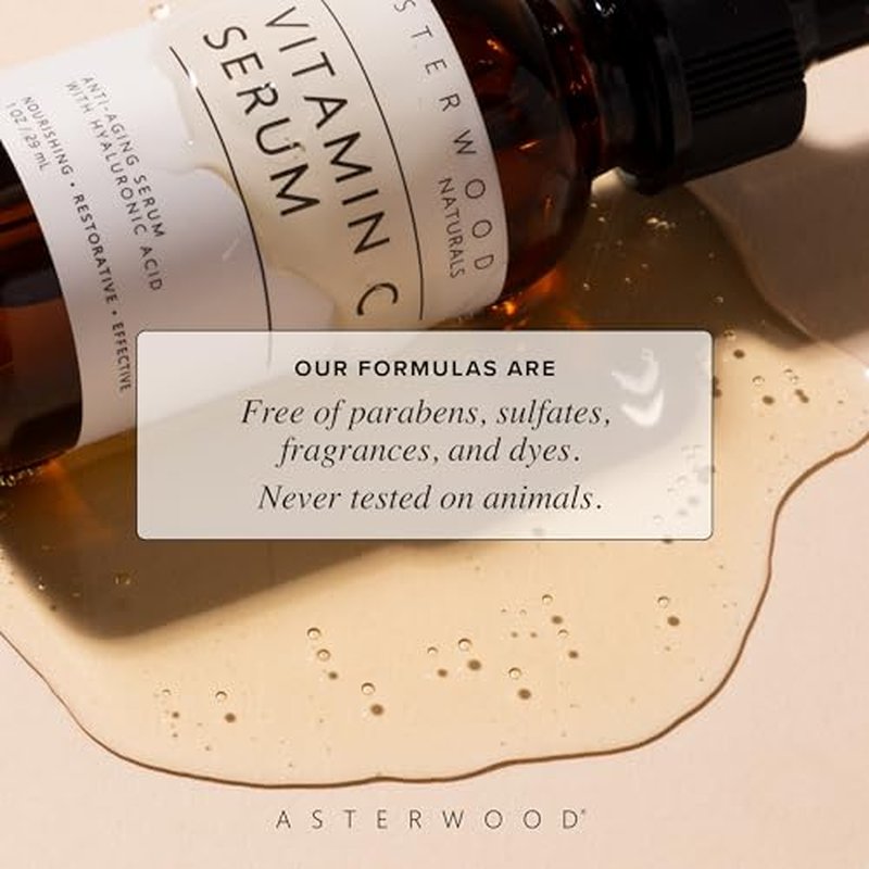 Asterwood Vitamin C Face Serum ? with Hyaluronic Acid ? Smoothing, Hydrating, Helps Support Healthy-Looking Skin Smoothness ? Fragrance-Free ? 8 Fl Oz
