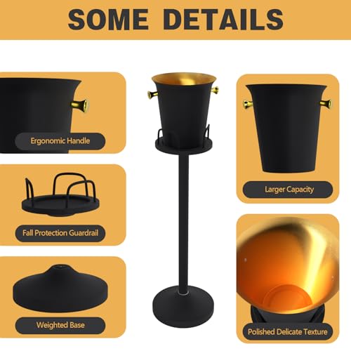 Champagne Bucket with Stand 5L - Black Stainless Steel Ice Cooler Set - 1 Pack