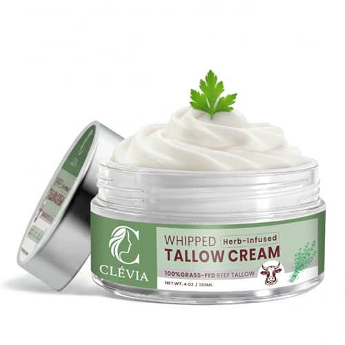 100% Grass-Fed Whipped Tallow Cream - 4 OZ Anti-Wrinkle Face+Body Balm ? Organic Beef Tallow with Jojoba Oil ? Deep Hydration for Dry, Sensitive & Irritated Skin | Herb-Infused Unscented