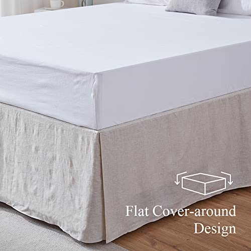 Flax-Basic Linen Bed Skirt with 14-Inch Drop for King Bed - Breathable Belgian Material