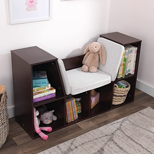 KidKraft Wooden Bookcase with Reading Nook & Gray Cushion - Espresso, 46.46x15.16x5.04 in