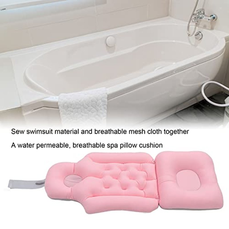 Bathtub Cushion Bathtub Pillow Soft Breathable Folding Headrest Back Support Bath Pillow Cushion for Adults Spa(Pink)