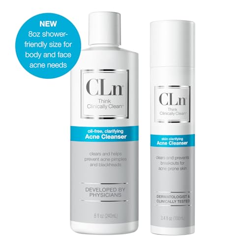 CLn¢ç Acne Cleanser-The Only Cleanser with 0.5% Salicylic Acid Preserved with Sodium Hypochlorite for Clarifying Skin from Blackheads & Breakouts, Oil-Free & Fragrance-Free, 8 fl oz