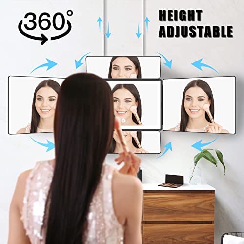 Self Hair Cutting Mirror 5-Way 360° HD Glass Anti-Fog Portable with Height Adjustable Hooks - 13.8" x 9.7"