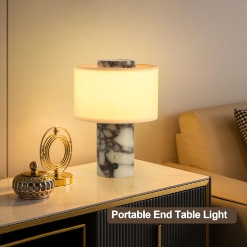 Calacatta Viola Marble Cordless Dimmable Table Lamp - Touch Control, 4000mAh