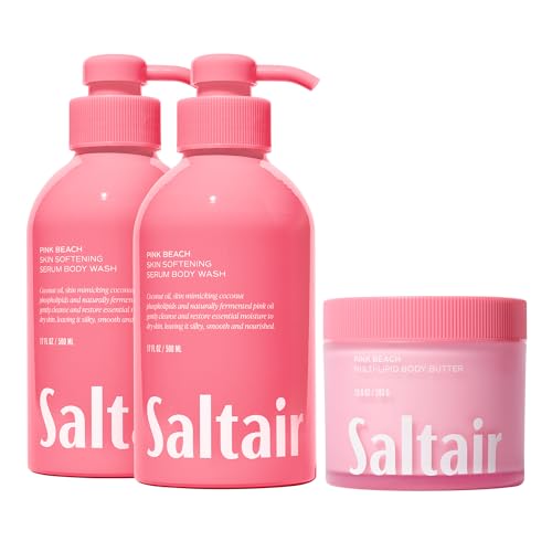 Saltair Body Wash, Pink Beach 2-Pack. Moisturizing Body Cleanser & Multi-Lipid Body Butter - Rich, Nourishing Pink Beach Hydrating Body Cream Bundle