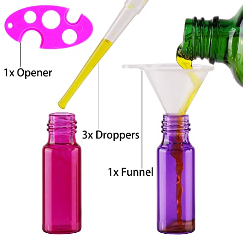 Colored Roller Bottles 100 Pack - 5ml Refillable Glass Essential Oil & Perfume Bottles with Stainless Steel Roll-On & Metal Cap