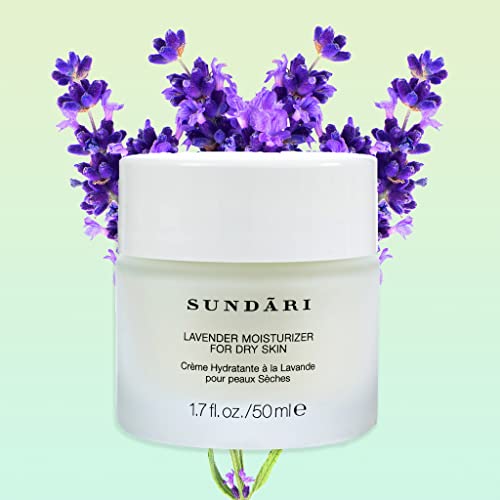 SUNDARI Lavender Moisturizer, 1.7 Fl Oz, Hydrating Cream with Essential Oils & Botanical Extracts, Soothes and Nourishes, Lifts & Firms, For Dry Skin