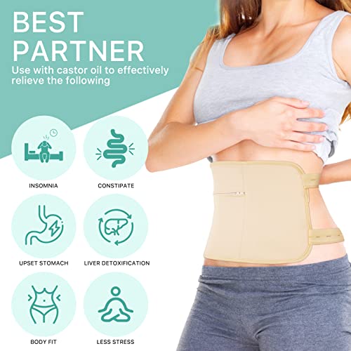 5 in 1 Castor Oil Pack for Liver, Caster Oil Pack Wrap for Waist and Thyroid Neck, Castor Oil Organic, Breast Pads Kit, Reusable Caster Oil Wrap Adjustable Elastic Cotton Flannel & Soft Ties (Nude)