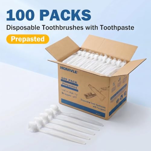 Homvle 100 Packs Prepasted Disposable Toothbrush Bulk, Individually