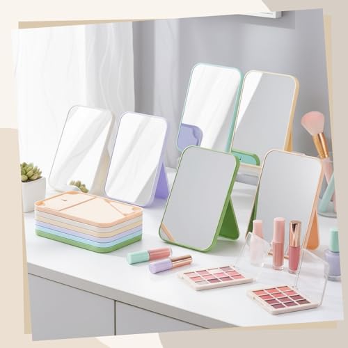 Portable Tabletop Makeup Mirror with Stand - 8x5 Inch, 6 Colors, Light Colors Variation
