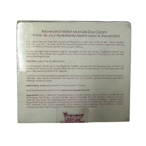 Vine Vera Merlot Day Cream - Resveratrol Skin Care Face Moisturizer - Anti Aging - Also Contains Oats, Shea Butter - 1.83 Oz
