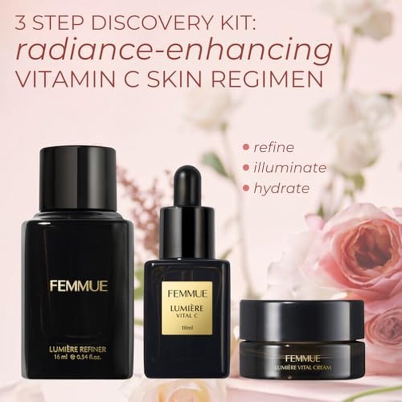 FEMMUE Lumi?re Discovery Kit (3pc) | With Vital C Serum, Refiner Face Toner, & Vital Cream Moisturizer | Hydrate & Plump Skin with Vitamin C, Niacinamide, & Phyto-collagen | Korean Skin Care