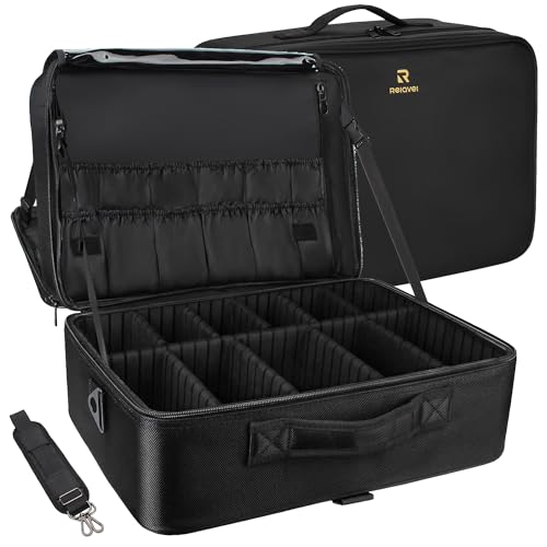 MONSTINA Extra Large Makeup Case 17 Inch Travel Makeup Train Case Professional Makeup Artist Case Nail Polish Organizer Storage Box with Two Adjustable Shoulder Strap